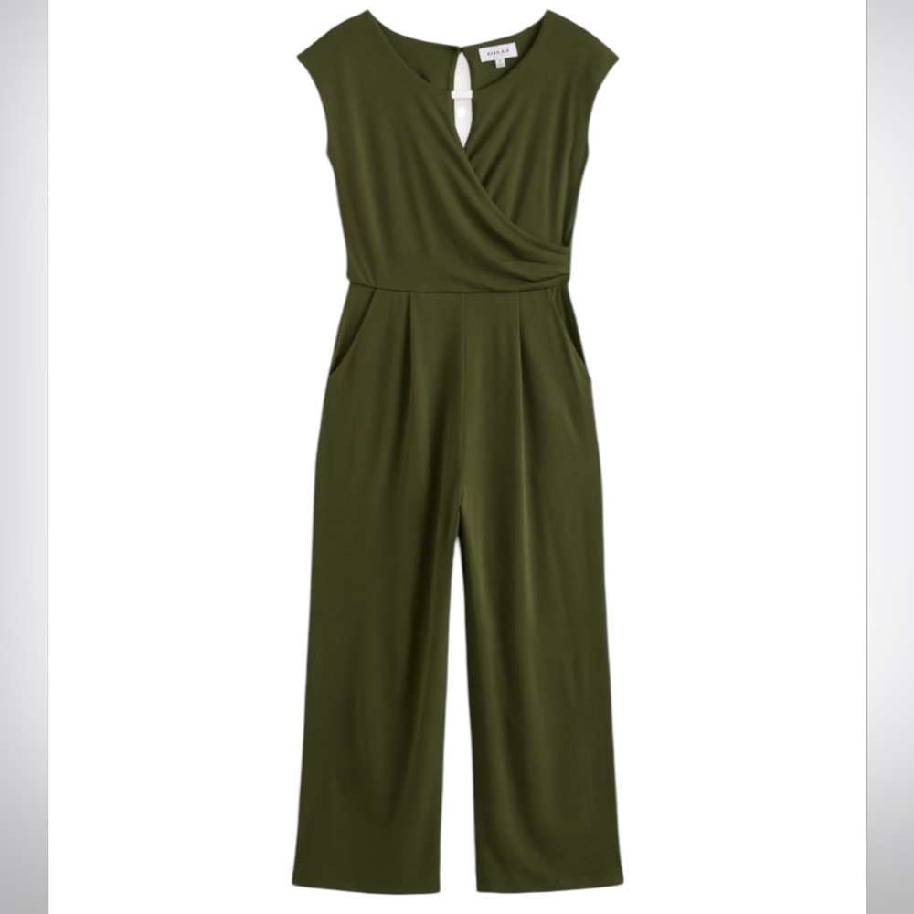 Gilli Betania Surplice Neckline Jumpsuit in Olive